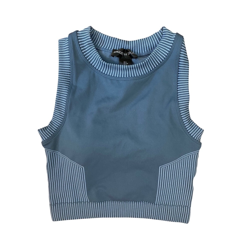 Bailey 44 Sport Womens Blue Striped Seamless Crop Top High Neck Athletic Tank S